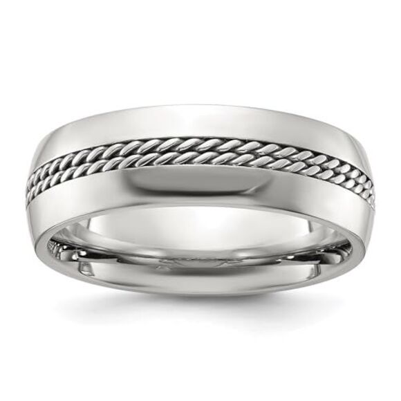 Kazi Luxury Chisel Titanium Polished with Curb Chain Inlay 7mm Band - Picture 6 of 9